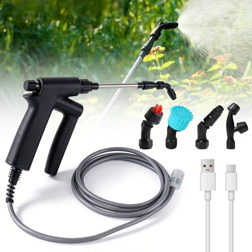 Spruzzatore Elettrico 7.4V Spruzzatore a Pressione, Spruzzatore da Giardino Elettrico con Asta Telescopica da 60 cm, 5 ugelli, Tubo da 8 m, Spruzzatore Lancia Telescopico per Giardino Prato
