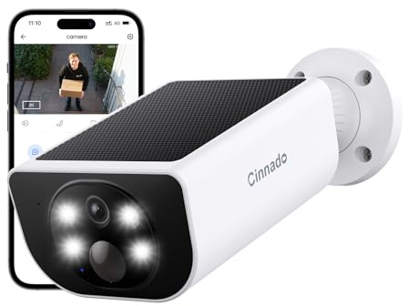 Cinnado 2K Camera Surveillance WiFi Exterieure sans Fil - Camera Exterieur sans Fil Solaire avec Panneau Solaire Intégré, 2.4GHz, Audio Bidirectionnel, Vision Nocturne Couleur, Alerte PIR, IP65