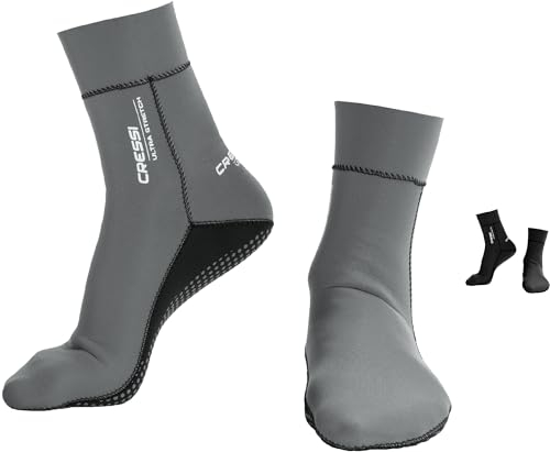 Cressi Ultra Stretch - Wasserdichte Schuhe Herren Surfen Tauchen Wassersport Neoprensocken Ultra Elastischem Thermischen Neopren 1.5mm, Wasserdichte Socken Rutschfeste Abriebfeste Unisex, Grau/Weiß, S
