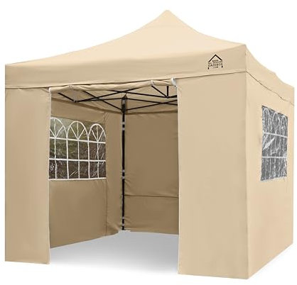 All Seasons Gazebos | 3x3m Pop Up Gazebo with 4 Premium Side Walls, Accessory Pack & Wheeled Bag | Heavy Duty, Fully Waterproof, High-Grade Materials (Beige)