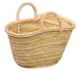 Capazo de Palma Reforzado, Cesto o Bolso de mimbre para la playa, fibras naturales. (5V, aprox. 30x18 cm)