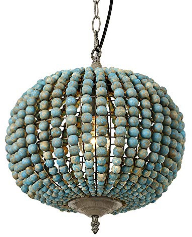 Newrays Holzperle Kronleuchter Blau Finishing Retro Vintage Antike Rustikale Küche Deckenleuchten