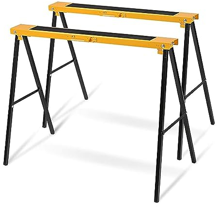 GOPLUS Juego de 2 Andamios, Caballete Plegable, Caballete de Apoyo para Sierra, Banco de Trabajo Amarillo, Caballete de hasta 275 kg