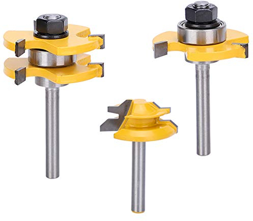Fresa Legno Set di Punte per Fresa a 3 pezzi Set Fresa A 45 ° + 3 Denti a Forma di T con 1/4 di Codolo Utensile per la Lavorazione del Legno per Lavorazione del Legno Bordi