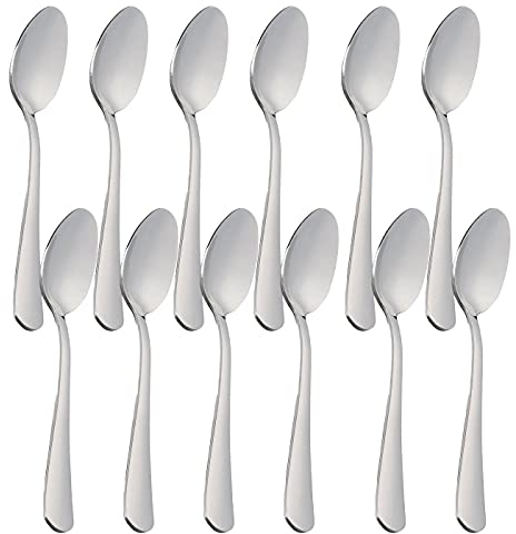 Various Lot de 12 cuillères à café et à dessert en acier inoxydable, finition brillante, passe au lave-vaisselle
