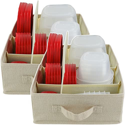 Frischhaltedosen-Organizer, 2 Stück, Deckel Organizer Box – verstellbare Küchenbox – kompatibel mit Tupperware Glad Rubbermaid Ziploc-Behältern – Schubladen und Schrank-Organisation (2)