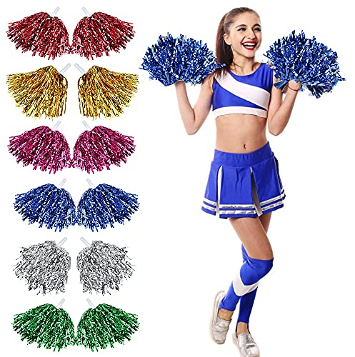RECHCIGA 4 Stück Cheerleading Pom Poms Metallisch Cheerleader Puschel Hell Metallic Cheers Ball Sport Handblumen Cheerleader Pompoms für Tanzparty Schule Sport Wettbewerb, 6 Farben