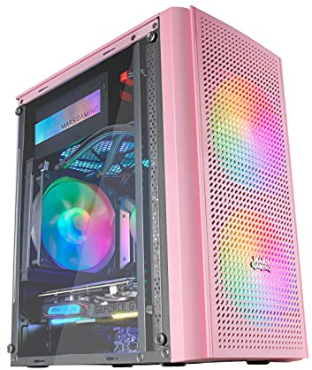 Mars Gaming MC300, Caja PC Gaming Compacta MicroATX/Mini-ITX, 3X Ventiladores 120mm FRGB, Frontal Malla Total-Mesh, Cristal Templado, Rosa