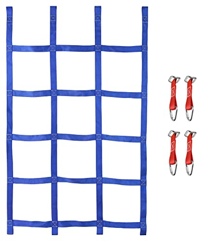 ALPIDEX Ninja Warrior Set Gioco Bambini Slackline Percorso Sospeso Ostacoli Anelli Ginnastica Nodi Corda Altalena Scaletta Accessori, Stil:Rete da arrampicata