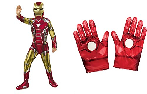 Rubie's Official Avengers Endgame Iron Man, Classic Child Costume - Medium, Age 5-7, Height 132 cm & Official Marvel Avengers Assemble Iron Man Child Gloves,- One Size