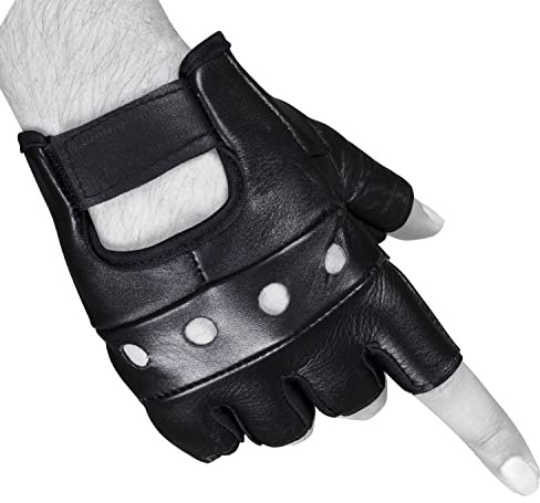 SHADOW DANCE UK Gants de conduite rétro classiques pour homme 100 % cuir véritable – Sans doigts pour conduite, moto, équitation et cyclisme – Gants pour homme (taille XXL, mitaines noires unies)