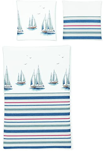 Irisette Seersucker Bettwäsche-Garnitur Enja Easy 8493 Farbe blau-20 Größe 135x200 + 80x80 cm