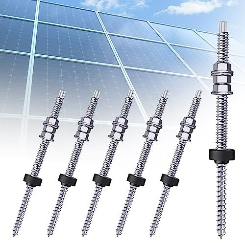6 Stück Stockschrauben PV Anlage,Stockschrauben M10 Edelstahl für Photovoltaik Solarbefestigung auf Gebäudedächer(M10 x 200mm)
