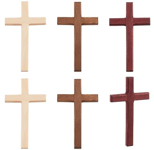 PH PandaHall 6PCS Wooden Cross, 3 Colors Cross Hand Held Prayer Crosses Wood Hanging Crosses Home Church Decor for Christmas Meditation Easter Party Gift Decoration, 6.9x12cm