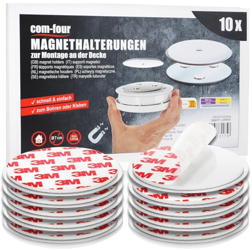 COM-FOUR® Soporte magnético 10x para detectores de Seguridad - Soporte para Pegar o taladrar - Fijación con Almohadillas Adhesivas Extra Fuertes para detectores de Humo