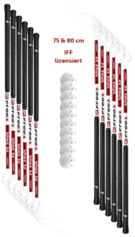 mb-m® Set FreeZ Spike 35 röda barn – 12 klubbor + 10 bollar golvboll unihockey