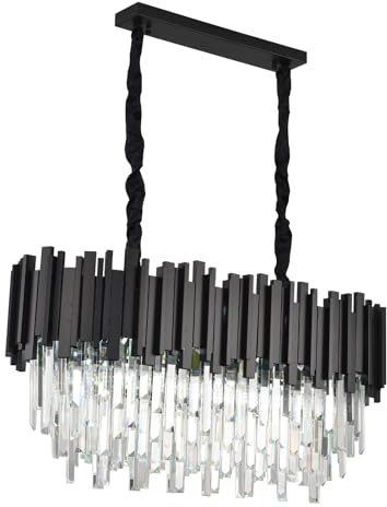 Modern Kronleuchter Kristall Leuchte,Luxus Hängeleuchte Kristall Lampe,Quadratischen Kronleuchte,10xE14 Lichter für Esszimmer, Küche, Wohnzimmer, Schlafzimmer, Flur, Café,Bar(80*30 Cm Schwarz)