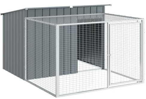 vidaXL Caseta Perros con Corral Acero galvanizado Gris 153x194x110 cm, caseta para Perros, Jaula para Perros, Corral para Perros, casetas para Perros