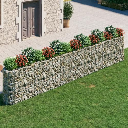 Baziroo Fioriera rialzata per gabbioni, in ferro zincato, 540 x 50 x 100 cm, colore argento, in pietra
