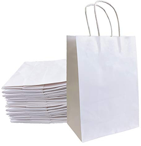 25pcs 20cm x11cm x H 27cm Kraft Paper Bags Gift Bag with Handles for Wedding Party Craft Retail Packaging,Recycled Twist Handles Brown Shopping Bags (White-25)