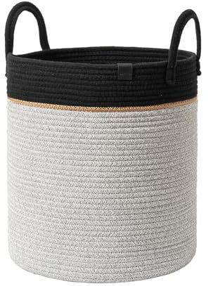 LA JOLIE MUSE Braided Basket Rope Storage Baskets - Large Cotton Organiser, Basket for Baby Blanket, Children's Toy, Laundry Basket, Pewter Grey, Size M