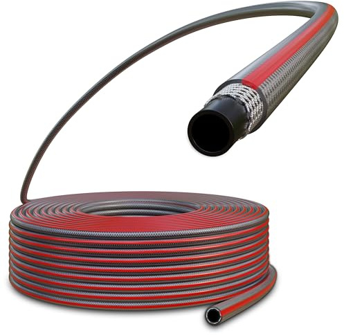 Poppstar Tubo da giardino in PVC 50 m, diametro interno 12 mm, diametro esterno 16 mm (1/2 pollice), 3 strati, pressione di esercizio max. 8 bar, tubo per irrigazione flessibile
