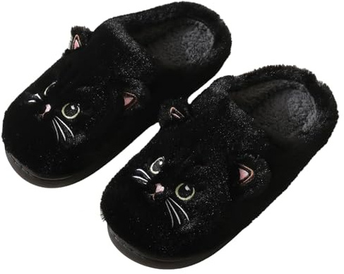 SHAINE Tofflor kvinnor vinter män bomull katt tofflor varma plysch tofflor unisex mjuka bekväma halkfria mysiga tofflor