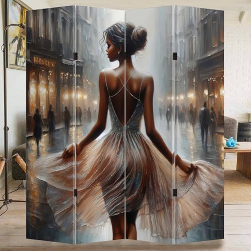 BAKAJI Paravento Separe' 4 Pannelli Struttura Legno Stampa La Ballerina con Stampa Fronte Retro Divisorio Richiudibile Pieghevole Design Moderno Arredamento Dimensioni 180 x 161 cm