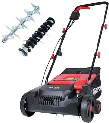 MZK 13.5-inch 2-in-1 Electric Dethatcher and Scarifier w/Removeable 4-Position Height Adjustment,Lawn dethatcher w/8-Gallon Thatch Collection Bag,Keep Lawn Health Orange