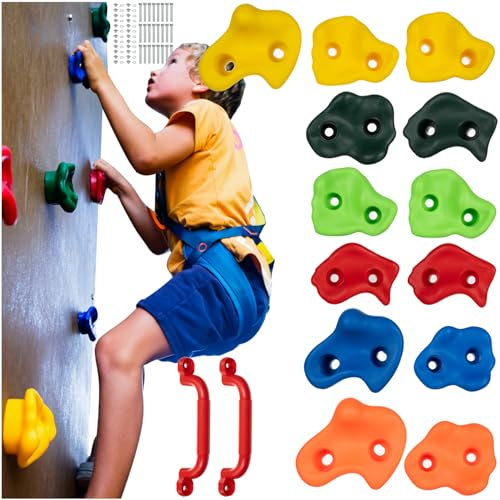 KRUZZEL 25394 - Manopole da arrampicata per bambini, 12 pezzi, 2 maniglie + viti fino a 150 kg, struttura interna ed esterna per arrampicata