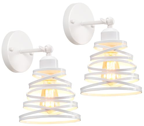 iDEGU 2 Piezas Apliques Pared Interior Vintage Lámpara de Pared Dormitorio Diseño Espiral de Metal Iluminación E27 Ajustable Aplique Lámpara de Techo para Pasillo Salón Cafetería (Blanco)