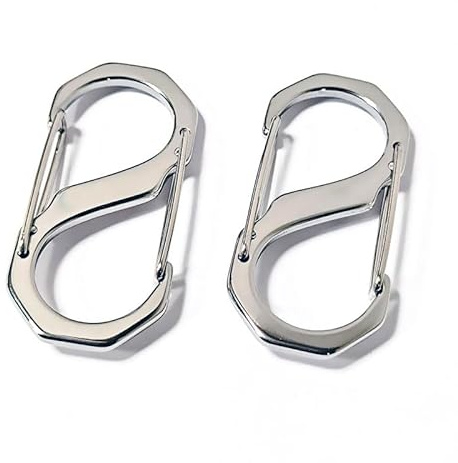 Twin packet of Heavy duty, Strong, S-Type Carabiner Clips, Stainless Steel 304, High Finish polished product 55mm x 25mm 2.5mm