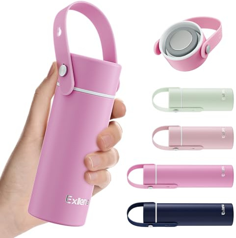 Exllena Borraccia Termica Piccola 200ml con Manico Regolabile– Mini Borraccia Termica con Coperchio in Acciaio Inox - Design Compatto e Portatile - Ideale per Sport, Viaggi e Bambini(Lilla)