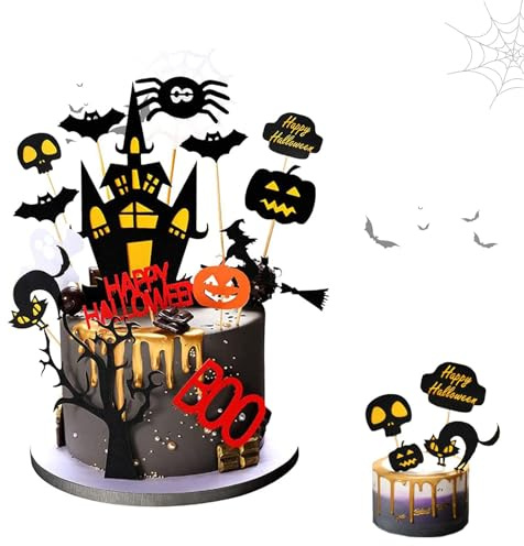 15 Pièces Décoration de Gâteau d'Halloween, Décorations de Gâteaux Halloween Cupcake Topper, Cupcake Topper avec Citrouille, Araignée, Bat Sorcière, Château, Pour Muffins Biscuits