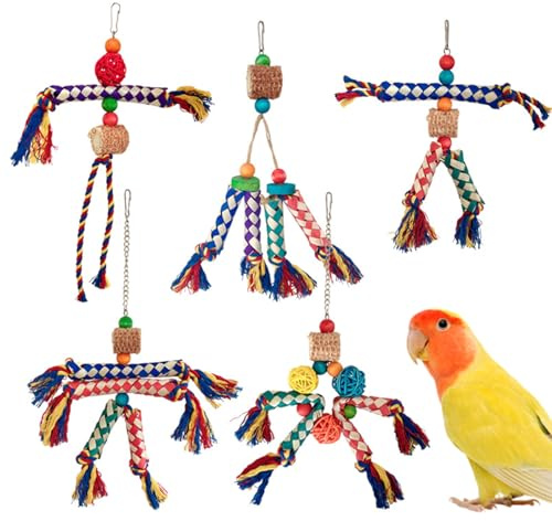 Genérico Juguetes para Loros - de Colorido para Periquitos - Cuerda para y Posadero Interactivo para Jaulas de Aves Cotorras Periquitos Agapornis