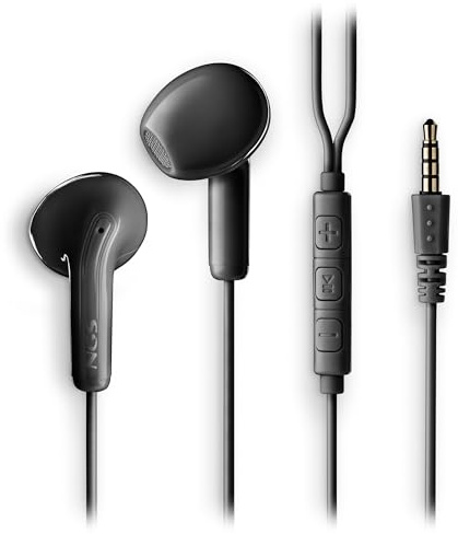 NGS Cross Flip Black – Écouteurs Intra-Auriculaires avec Microphone et Bouton Multifonction, Contrôle de la Musique et des Appels, Câble de 120 cm, Prise Jack 3,5 mm