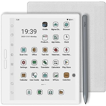Bigme B751C-S - 7-tums elektronisk bokläsare med antibländningsskärm, stöd för ljudböcker, Android 14, 64 GB minne, vit (inkluderar fodral och kapacitiv penna)
