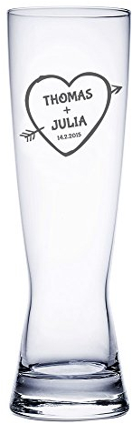 Vaso de cerveza de trigo con grabado – Flechas de Cupido – Vaso de Weizen – Personalizado con [nombre] y [fecha] – Capacidad 500ml