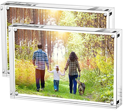 Boxalls Bilderrahmen 13 x 18 cm(5 x 7 inch)-2er Set, Acryl Magnetischer Fotorahmen, Doppelseitiges Rahmenloser Rahmen, Klares, für den Desktop