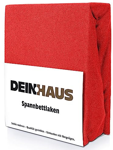 DH DEIN.HAUS Frottee Weiches Spannbetttuch 140 x 200 cm – Baumwolle, mit Gummizug, pflegeleicht, Bettlaken – Farbe: Rot