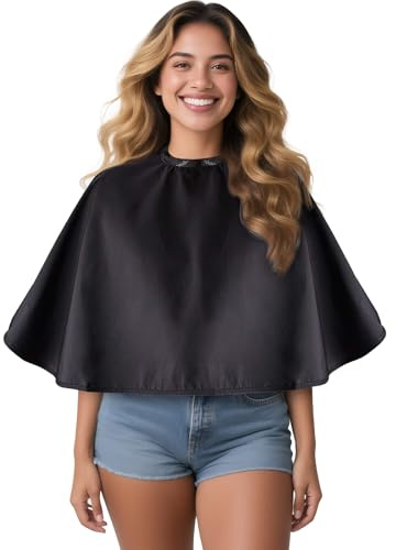 Noverlife Black Makeup Cape, Chemical & Water Proof Beauty Salon Shorty Smock for Clients, Lightweight Comb-out Beard Apron Shortie Make Up Bib Styling Shampoo Cape for Makeup Artist Beautician