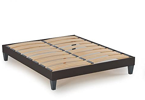 Maison Aubertin Sommier en Kit Tissu Gris - 140 x 190 cm à Latte 2 Personnes en Bois Massif, Technologie Tri-Lattes, Structure Robuste avec Pieds, Aération Optimale, Montage Facile, Lit Ergonomique