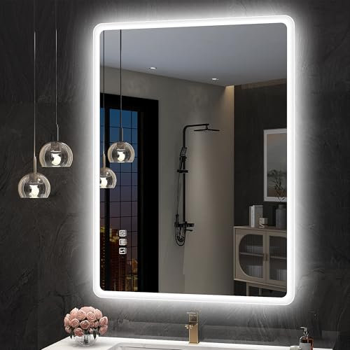 S'bagno Bathroom-Mirror-with-LED-Lights 500x700 mm, LED-Bluetooth-Bathroom-Mirror, Anti-Fog, 3 Colors, Dimining, Memory, Tempered Glass, IP44 Waterproof, Horizontal/Vertical