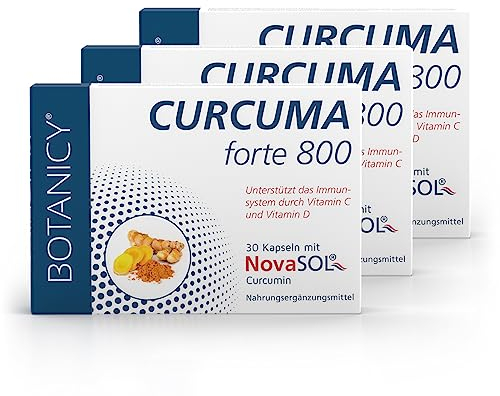 BOTANICY Curcuma forte 3er Pack - Flüssiges NovaSOL Curcumin plus Vitamine C und D - Hohe Bioverfügbarkeit, Hochdosiert, Hormonfrei - 90 Kurkuma Kapseln