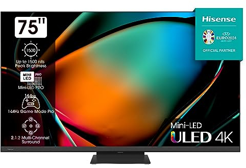 Hisense 75U8KQ Mini LED 4K ULED Smart TV - - 190,5 cm (75 Zoll) Dolby Vision IQ & Atmos, 120Hz Panel, Game Mode Pro, UHD AI Upscaler, HDR10+, Bluetooth, Apple AirPlay, Alexa, anthrazit [2023]