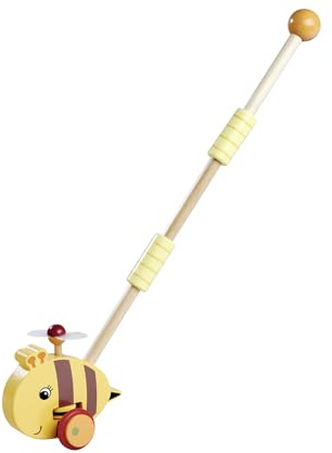 Eichhorn 100006804 - Figura de Abeja Deslizante con ala móvil, Longitud del Mango 50 cm, Ruedas de Silicona silenciosas, de Madera de Haya 100% certificada FSC, a Partir de 1 año