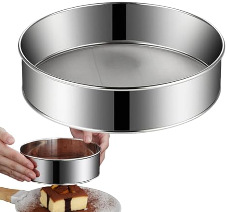 Buerfu Setaccio per farina rotondo, setacci per farina in acciaio inossidabile - Setaccio ispessito per zucchero a velo, rete a rete superfine, filtraggio drenante setacciato | Setaccio per farina da