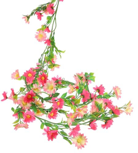 QUARKZMAN Artificielles Marguerites Fleurs Guirlande Vigne Soie Fleurs Sauvages Guirlande Fausses Suspendues Fleurs Vertes Feuilles pour Mur Fête Mariage Arche Maison, Profond Rose
