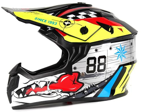 Casco Da Motocross Per Bambini, Certificazione ECE R22.06, Casco Da Scooter, Casco Da Cross Per Moto MTB Enduro Quad Offroad DH, Casco Integrale Da Sci ATV Per Scooter MTB, Casco Da Downhill(L)