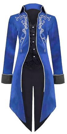Veste frack médiévale steampunk pour homme, manteau gothique, broderie de cour victorienne, manteau Renaissance, rétro, fête, cosplay, costume pour adulte (Kl-bleu, M)